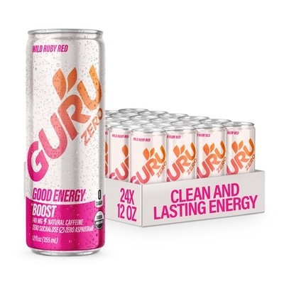 GURU ZERO SUGAR Wild Ruby Red Organic Energy Drinks, Clean Energy Drink with ...