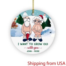 Personalized Name Old Couple Want To Grow Old V2 2-sided White MDF Ornament