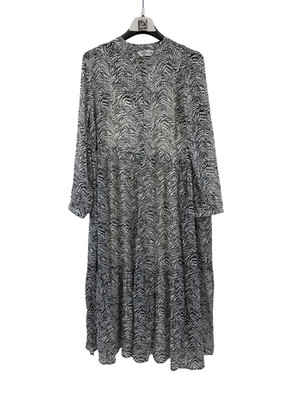 Studio Untold Damen Chifon Maxikleid Zebra Gr. 46 / 48 Langarm Kleid A-Linie