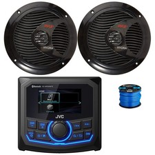 JVC Marine 2.7" BT AM/FM/WB Radio Receiver, 2x 6.5" 150W Black Speakers,Wire