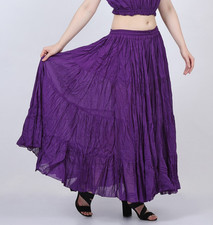 Women's 12 Yard Tribal ATS Flamenco Cotton 4 Tiered Gypsy Hippie Violet Skirt