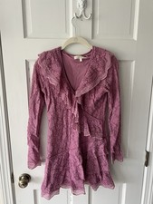 LoveShackFancy Lace Mini Dress Pink Ruffle Layered V-Neck Long Sleeve XS