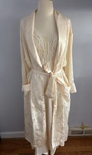 Victoria Secret Vintage Satin Cream Dress And Robe Size P Floral Lace Mesh