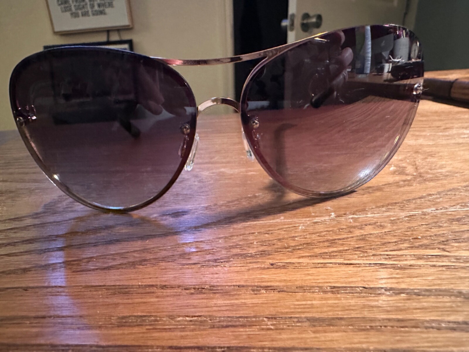 Tahari Aviator Sunglasses Nude Brown Gradient Lens Gold TH651-image