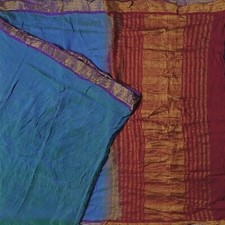 Vintage Blue Sarees 100 Pure Cotton Zari Handwoven Sari 5YD Decor Craft Fabric