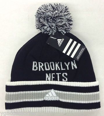 NBA Brooklyn Nets Adidas Cuffed Pom Winter Knit Hat Cap Beanie NEW Style#  KP68Z
