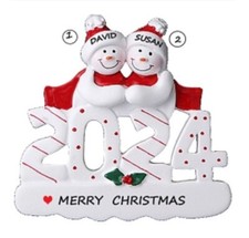 Personalized 2024 Snowman Couple Family of 2 Christmas Ornament