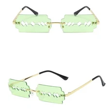 Edgy Razor Blade Funky Party Rave Festival Costume Gold Frame Green Sunglasses
