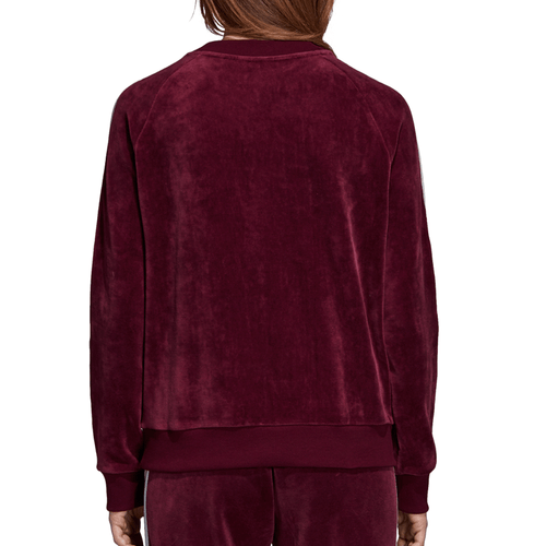 Adidas Originals Trefoil Women's Velour Sweat Shirt Maroon-White dh3112 - Picture 2 of 5