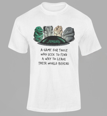 T-Shirt Jumanji, Brettspiel, Affe, Krokodil, Nashorn, Elefant, Film 1995