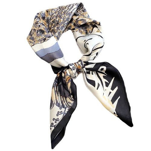 100% Mulberry Silk Square Scarf Women Neckerchief Wrap Black White Flower 68*68 - Picture 5 of 5