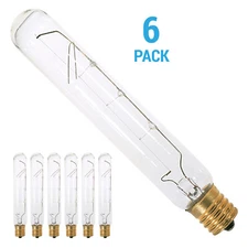 6 Pack Satco S3280 20T6 1/2N 120V 20W T6.5 Intermediate E17 Tube Dimmable Clear
