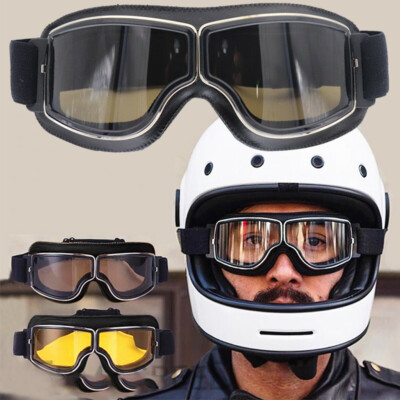 Motorcycle Retro Vintage Aviator Pilot Bikes Racing Goggles Helmet Glasses Black