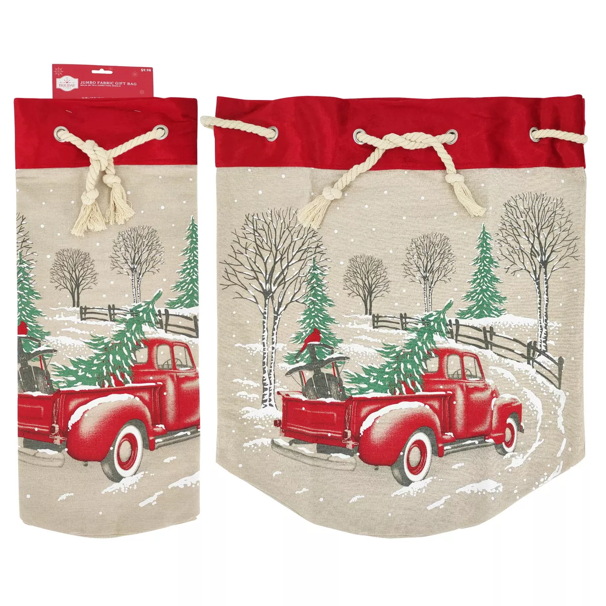 Holiday Time Fabric Jumbo Christmas Gift Bag Red Truck 24