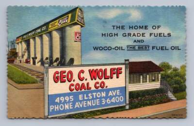 Geo. C. Wolff Coal Co Vintage CHICAGO Fuel Oil Linen Advertising Postcard 1955