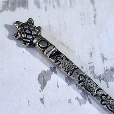 Tribal Art Carved Antiqued Silver Plated Brass Long Hair Stick