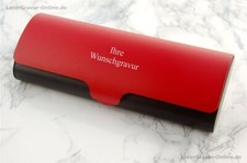 BRILLENETUI, Metall-Brillenbox - rot-schwarz - mit GRAVUR