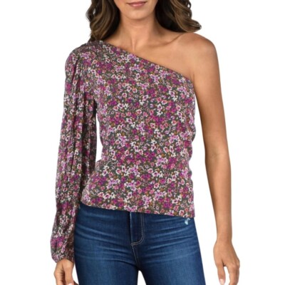 Lucy Paris Women’s Asymmetric Open Shoulder T-Shirt Size S Green Floral New 
