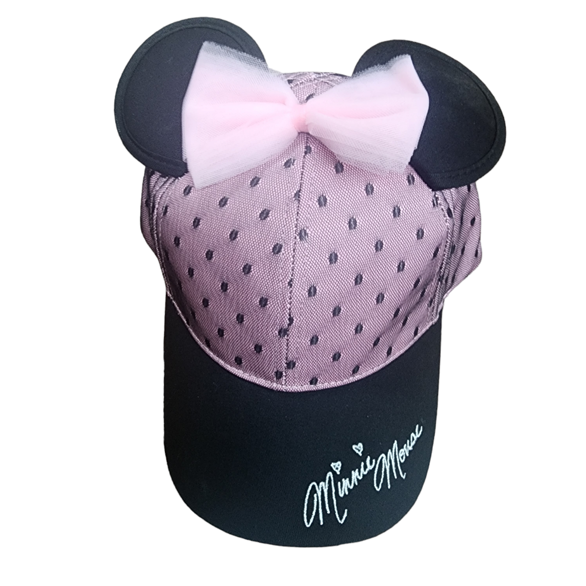 Minnie Mouse Woman Black and Pink Polka Dot Baseball Cap with Ears and Bow s-l1200.png main image 4