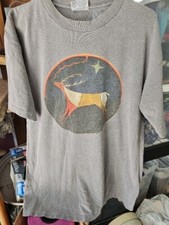 Deer At Night Painting Single Stitch T Shirt Vintage 90s Made In USA Size L