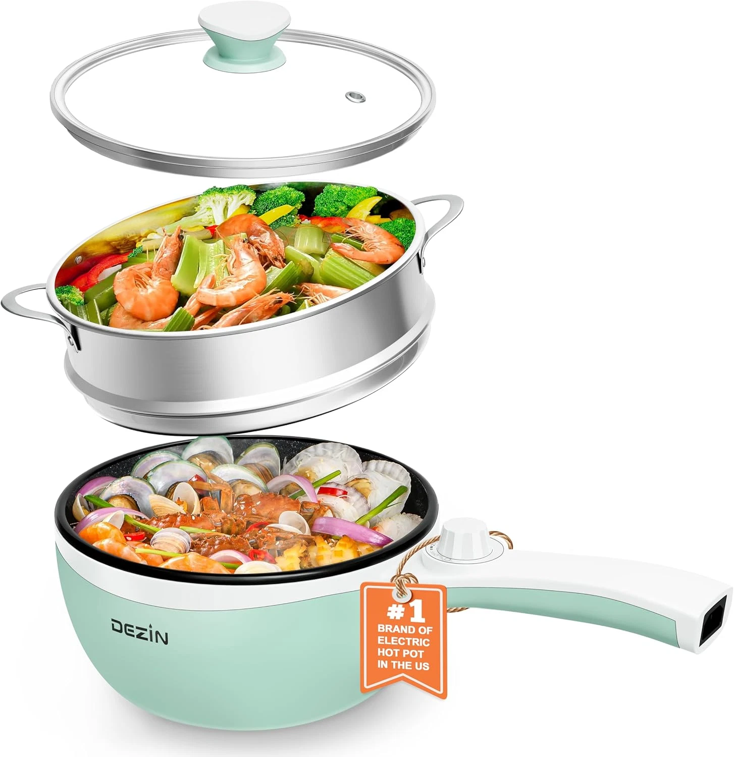 Hot Pot Electric with Steamer Upgraded, Non-Stick Sauté Pan, Rapid Noodles Elect