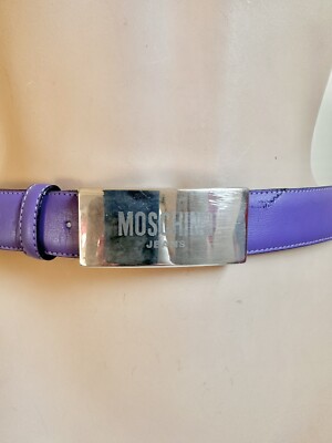 MOSCHINO Jeans Vintage Belt Leather Silver Metal Plate Pink  display picture 2