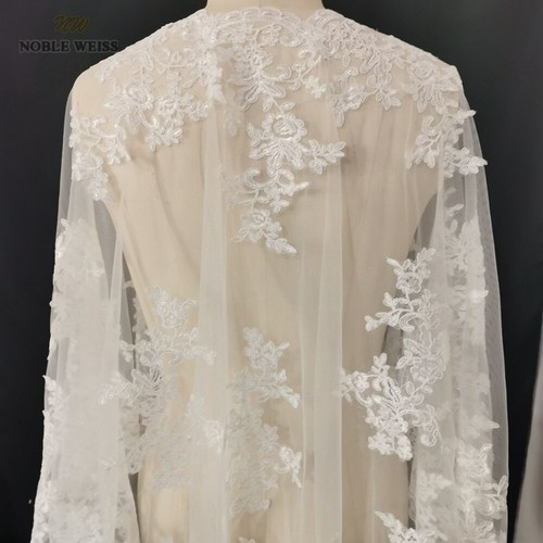 Wedding Cape Lace Hem Bridal Jackets Elegant Shawl Bride Wrap - Picture 6 of 8