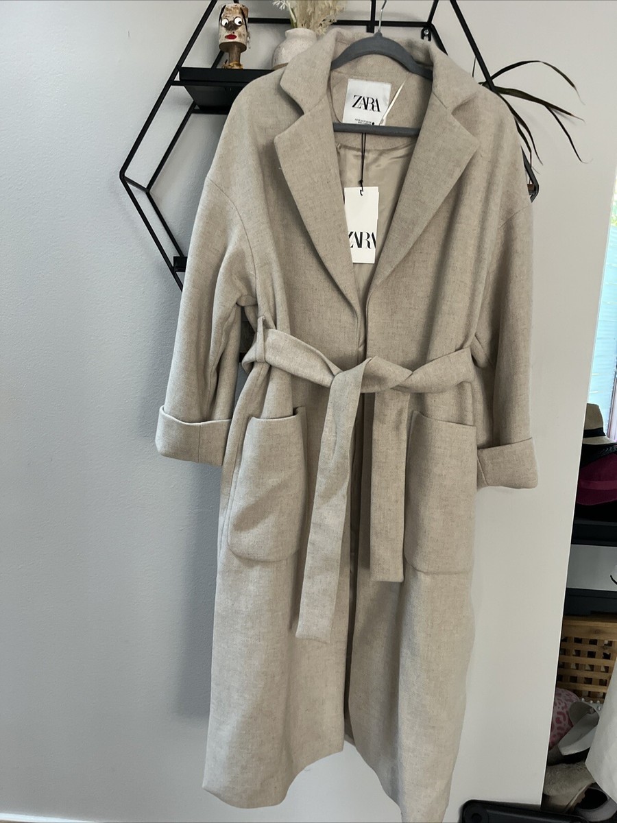 URU WOOL CHECK BELTED COAT　サイズ１ Zara ZW Collection Belted Wool Coat Khaki Dark Green Size XS