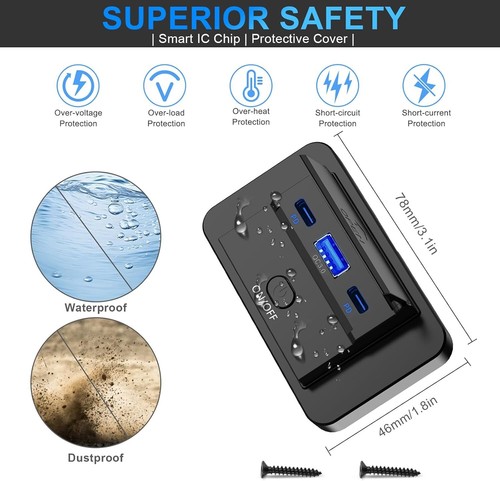 2PCS 3 Ports 12V RV Prise USB 90W, Double PD3.0 Type-C Charge Rapide 72W - Photo 31 sur 31