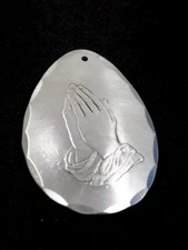 Wendell August Forge Praying Hands Aluminum Silver Tone Teardrop Ornament