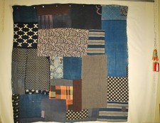 JAPANESE INDIGO BORO CLOTH / HEAVY ANTQUE / BOTH SIDES COTTON FABRIC 62" x 61"