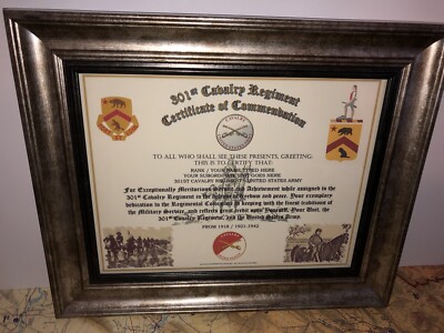 301ST U.S. CAVALRY REGIMENT / COMMEMORATIVE - CERTIFICATE OF COMMENDATION