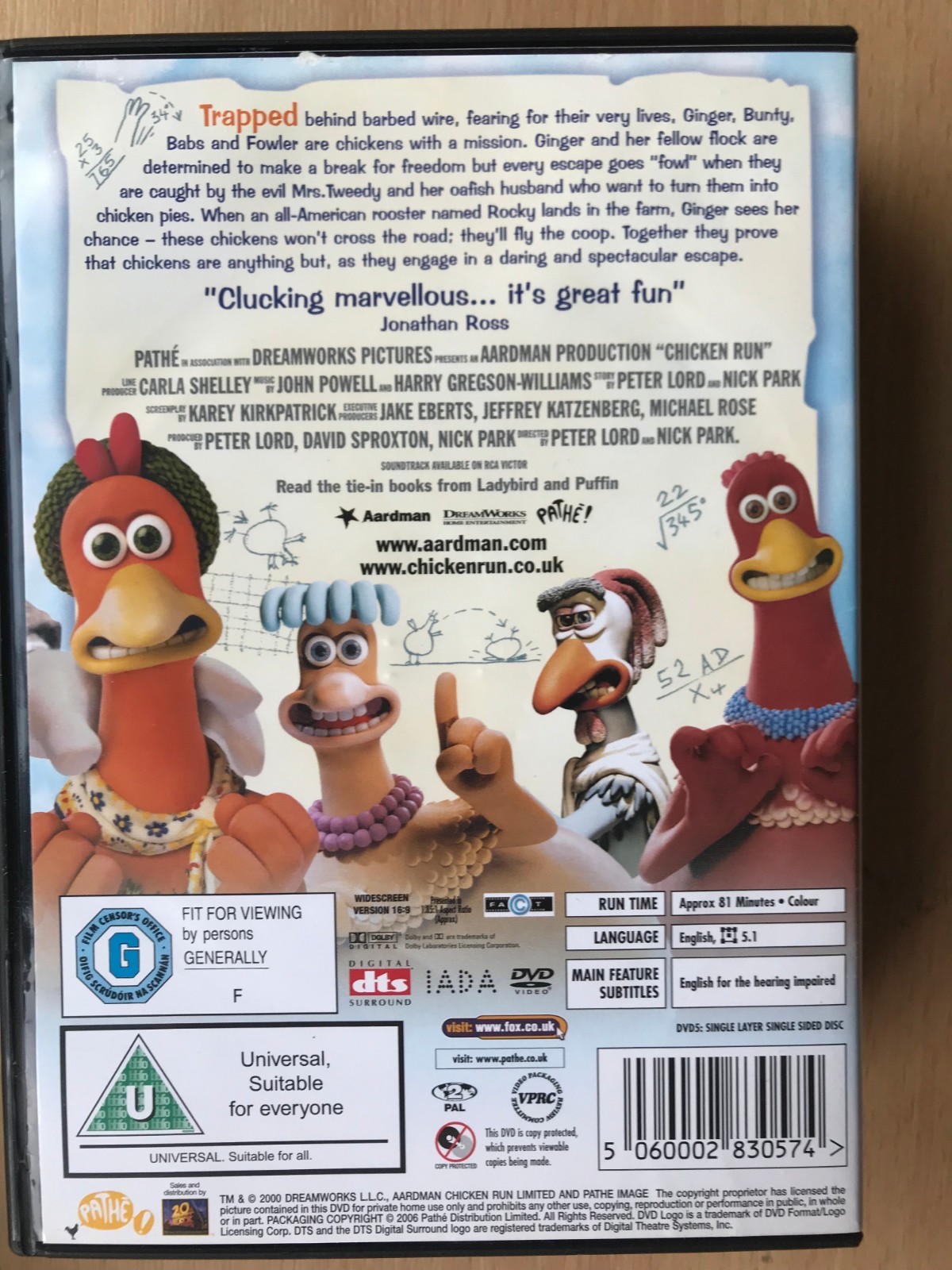 Chicken Run DVD 2000 Aardman Great Escape Animated Feature Film Movie
