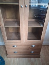 Display Cabinet Storage Cupboard with Shelve Glass Doors and Drawer