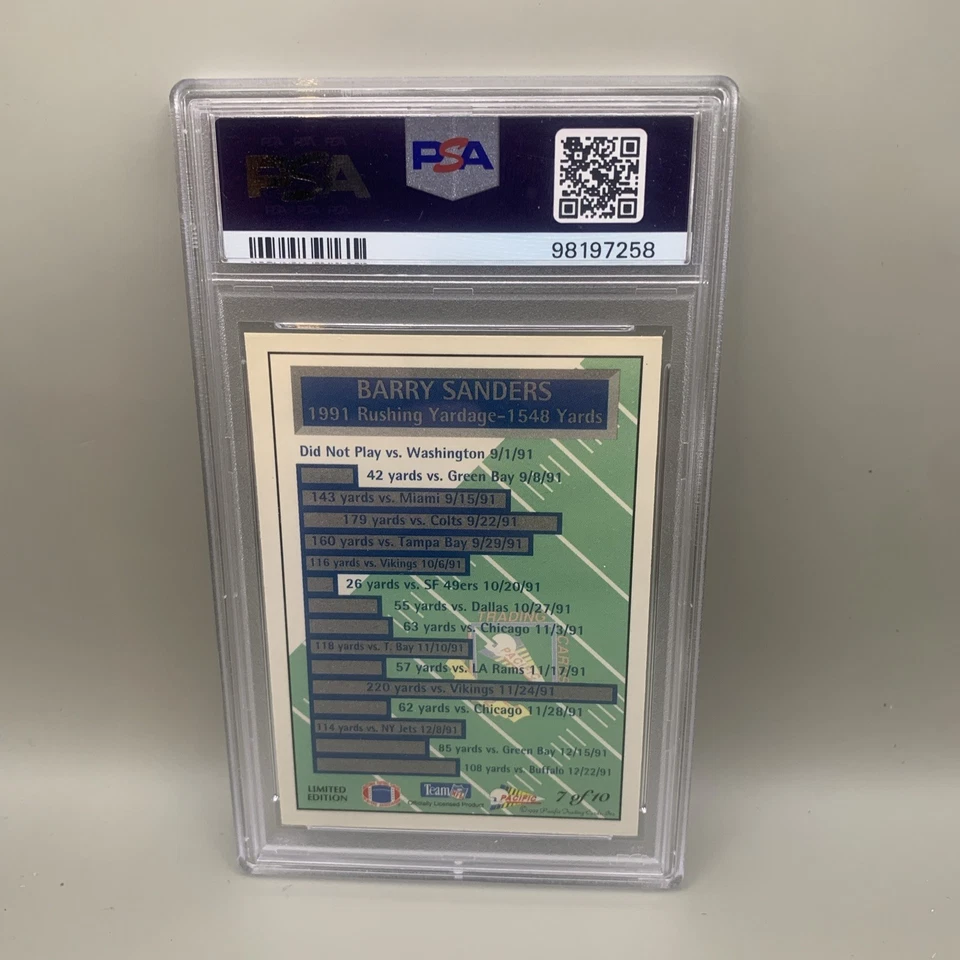 1992 Pacific Prism Insert Barry Sanders #7 Lions PSA 8 Free Shipping - Image 3 of 4