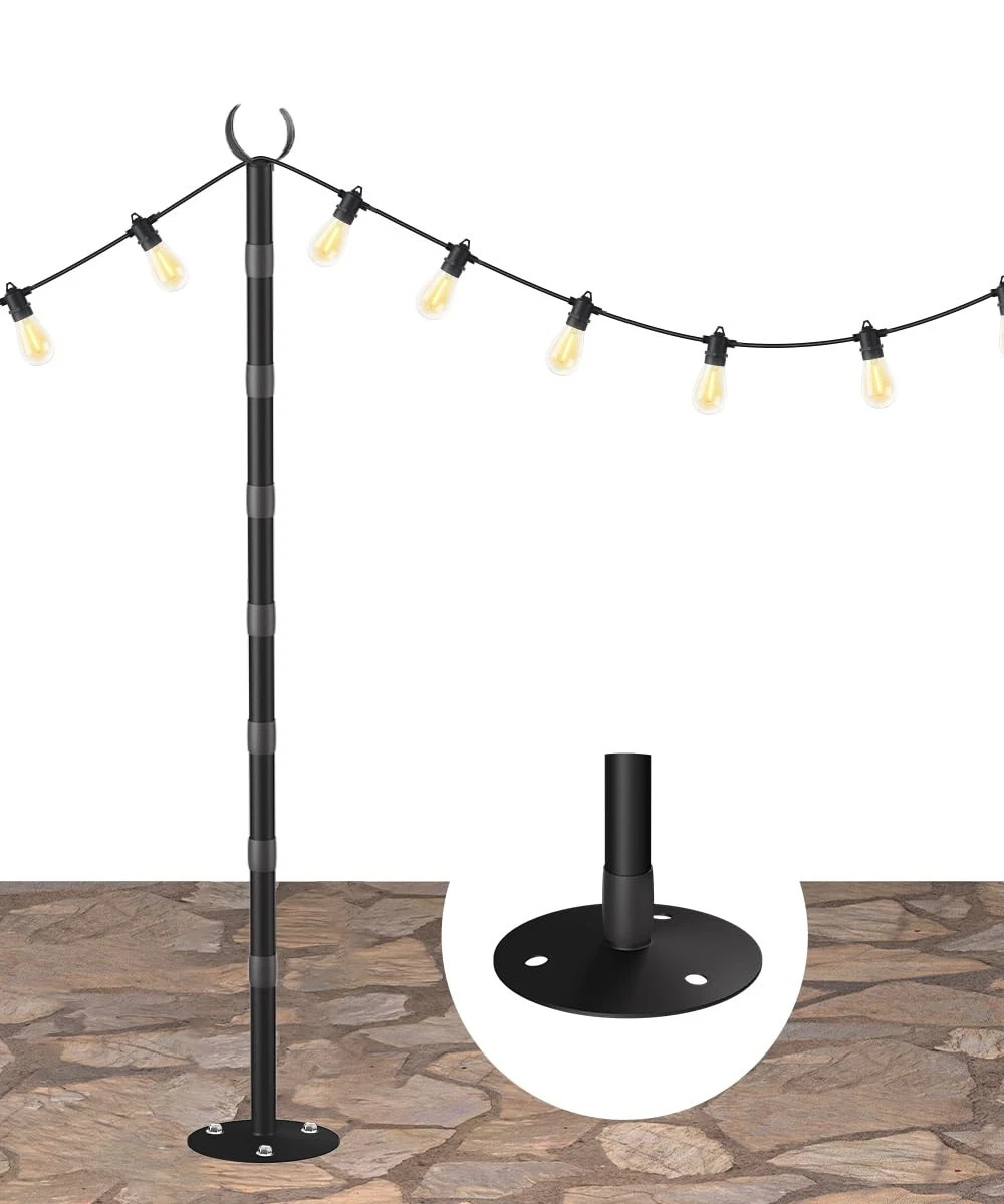 10Ft String Light Poles for Hard Surfaces, Outdoor Light Stand for Backyard, ...