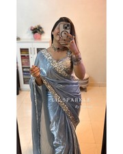 NEW SAREE BLOUSE NEW SARI INDIAN WEDDING DESIGNER BOLLYWOOD PAKISTANI PARTY WEAR