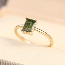 Vintage Ring Gold Grüner Stein Damen Bandring vergoldet Gr. 55-63 Schmal