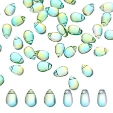 Teardrop Czech Glass Beads, 100 Pcs Bohemia Beads, Clear Green, 6x9mm