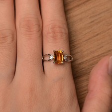 2CT Citrine Gemstone 925 Silver Plated Three Stone Ring Duty Free