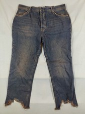 Free People Jeans Women's 31 Maggie High Rise Straight Leg Raw Hem Denim Blue