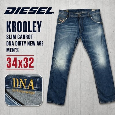 Diesel Krooley Slim Carrot Jeans Mens 34x32 Blue DNA Dirty New Age Wash 0880E
