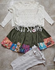 Matilda Jane Girl Secret Fields Cord Floral Skirt  Off-white Top Warmers Set 8