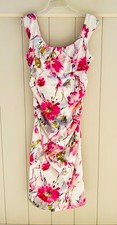 London Style Nights Sz 12 Ivory Red Fuchsia Pink Satin Floral Dress Curvy