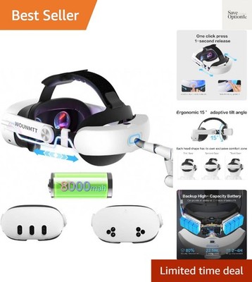 Ergonomic VR Head Strap with Battery for Oculus Meta Quest 3/3S - 2-4 Hours Play