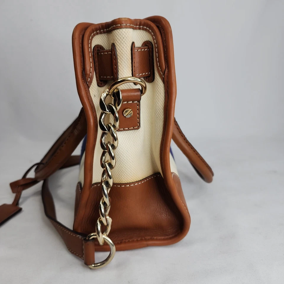 Сумка Michael Kors Hamilton средняя холщовая кремовая синяя в полоску кожаная отделка - Изображение 2 из 4