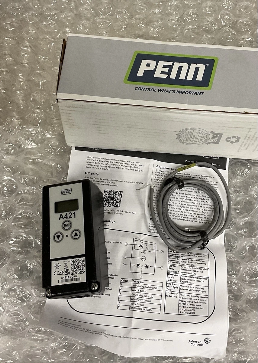 NEW JOHNSON CONTROLS A19ADB-25C TEMPERATURE CONTROL PENN,PENN 9206,TA NEW JOHNSON CONTROLS A19ADB-25C TEMPERATURE CONTROL PENN,PENN 9206
