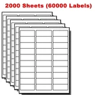 1 x 2 5/8 60000 Labels Address Blank Laser Ink Jet Mailing Adhesive 2.625" x 1"