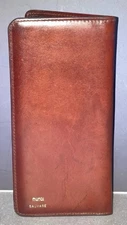 Mundi Leather Checkbook Wallet Bifold Brown Notepad Photo Vtg
