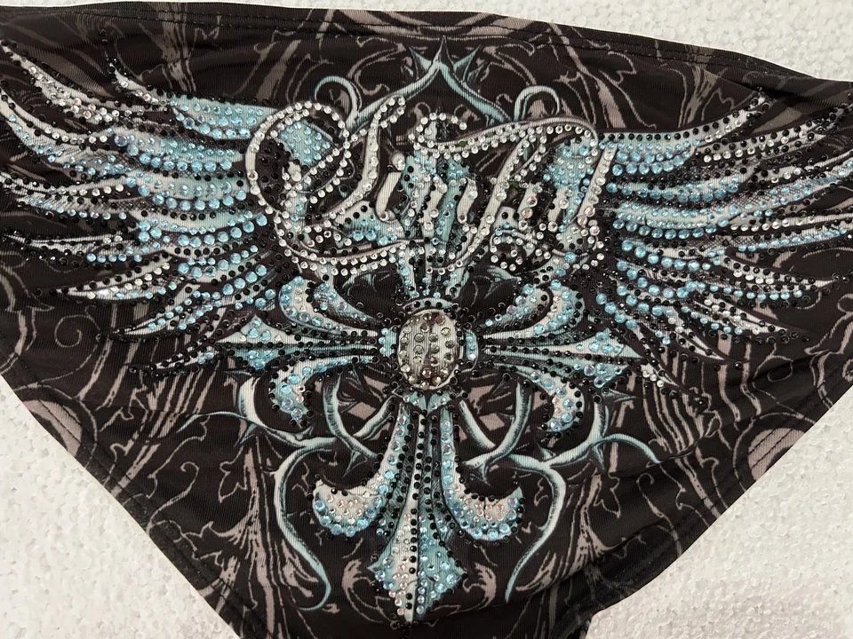 Y2K Sinful By Affliction 游泳裤棕色绿松石水钻垃圾桶尺寸 M — 第 2/4 张图片